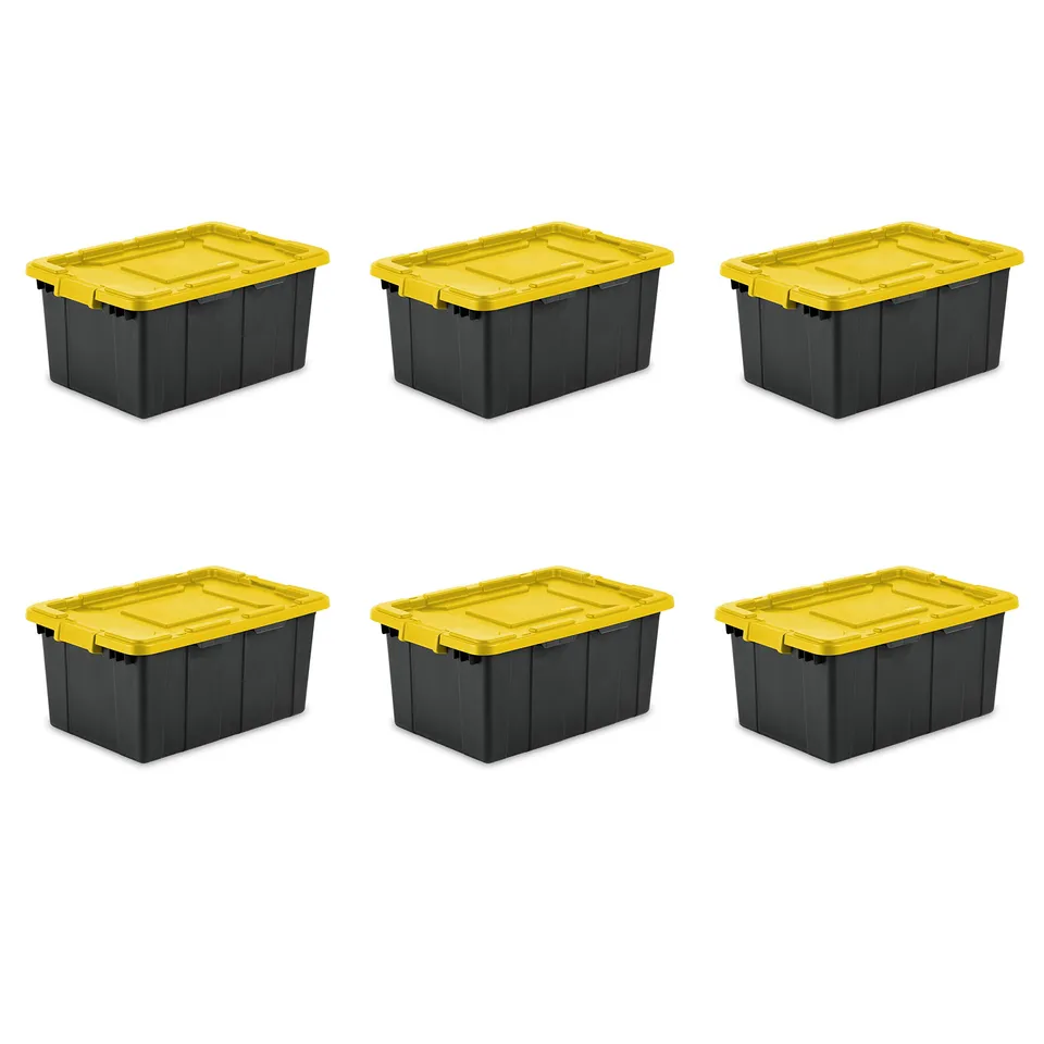 sterilite-15-gallon-industrial-tote-yellow-lily-6-pack-durable-plastic-storage-c image 1