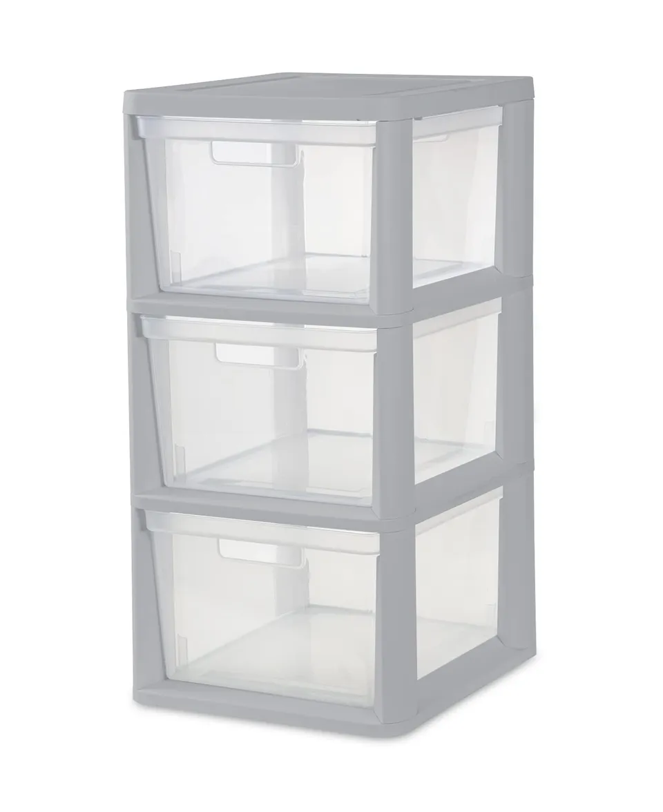 sterilite-3-drawer-storage-tower-with-clear-drawers-gray-1-pack image 1