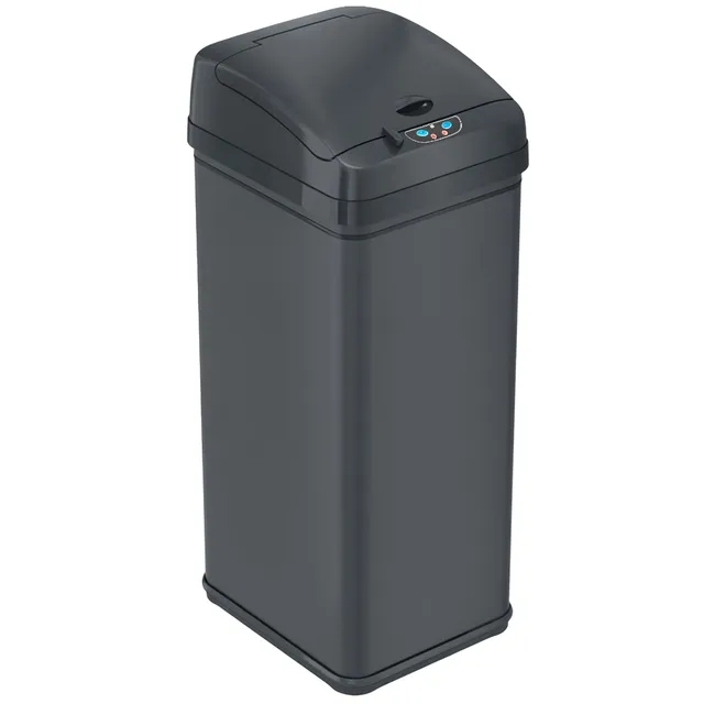 itouchless-13-gallon-gunmetal-gray-stainless-steel-sensor-kitchen-trash-can-with image 1