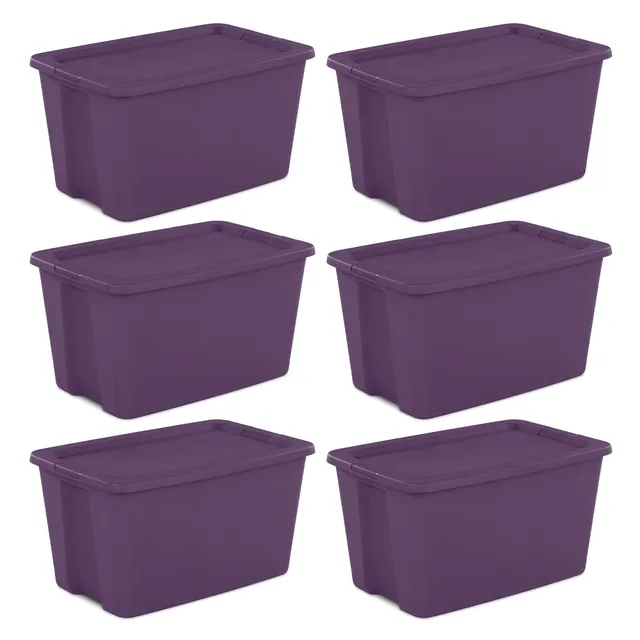sterilite-lidded-stackable-30-gallon-storage-tote-with-molded-in-handles-6-pack- image 1