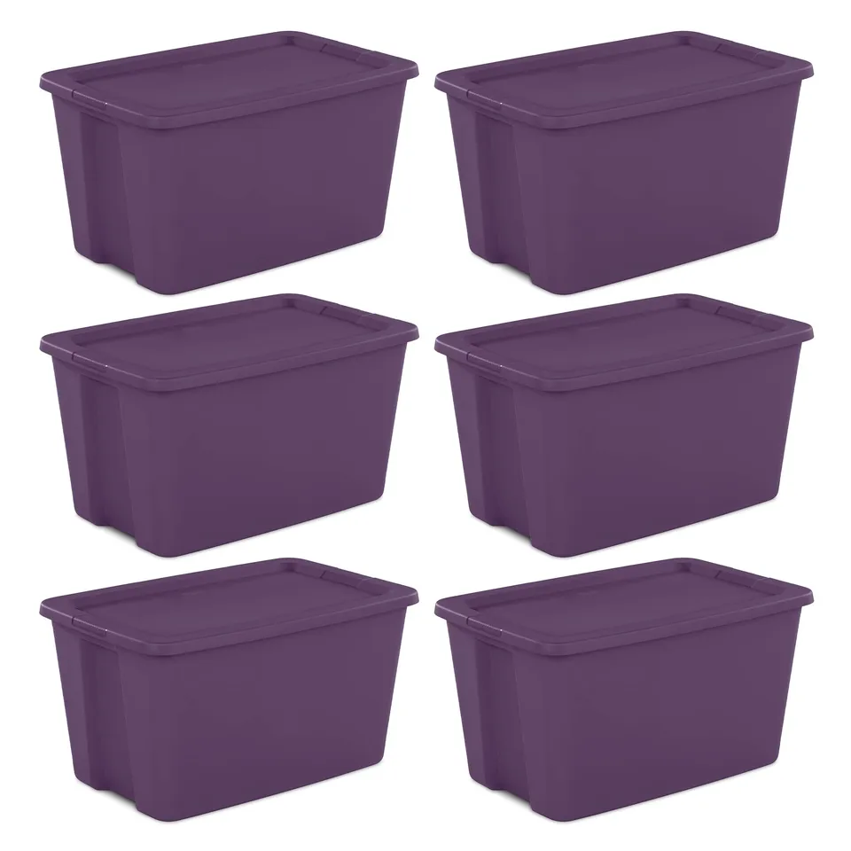 sterilite-lidded-stackable-30-gallon-storage-tote-with-molded-in-handles-6-pack- image 1