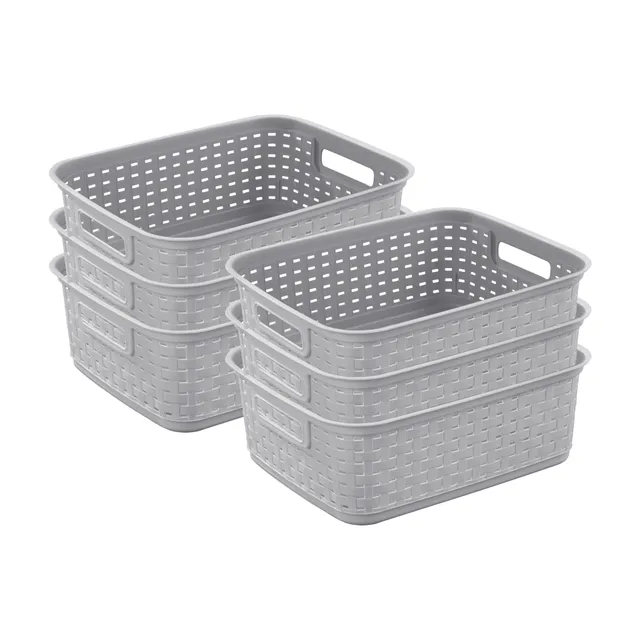 sterilite-short-plastic-weave-storage-basket-gray-6-pack image 1