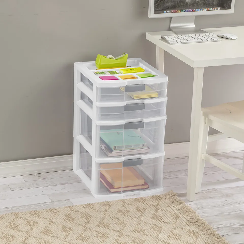 sterilite-4-drawer-locking-tower-plastic-storage-white-with-clear-drawers-2-pack image 1