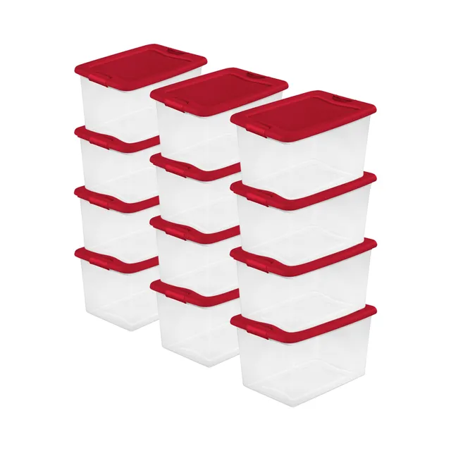 sterilite-64-qt-latching-storage-box-12-pack-clear-base-with-red-lid image 1