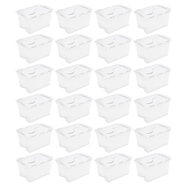 sterilite-48-qt-hinged-lid-storage-box-stackable-bin-with-lid-clear-with-white-l image 1