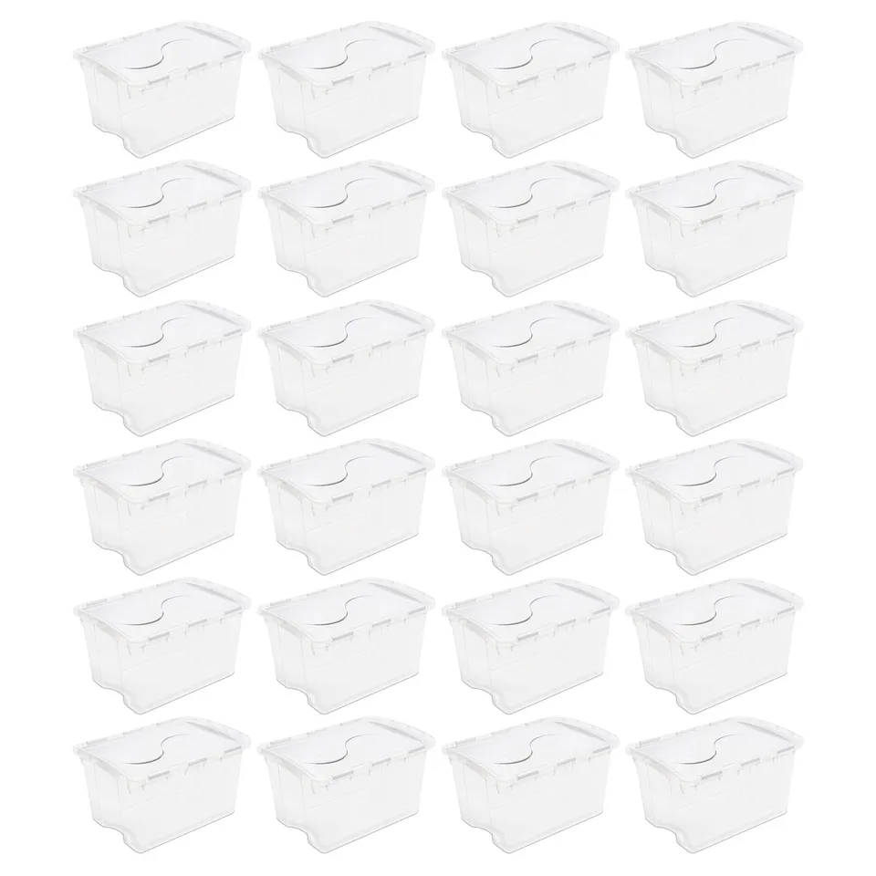 sterilite-48-qt-hinged-lid-storage-box-stackable-bin-with-lid-clear-with-white-l image 1
