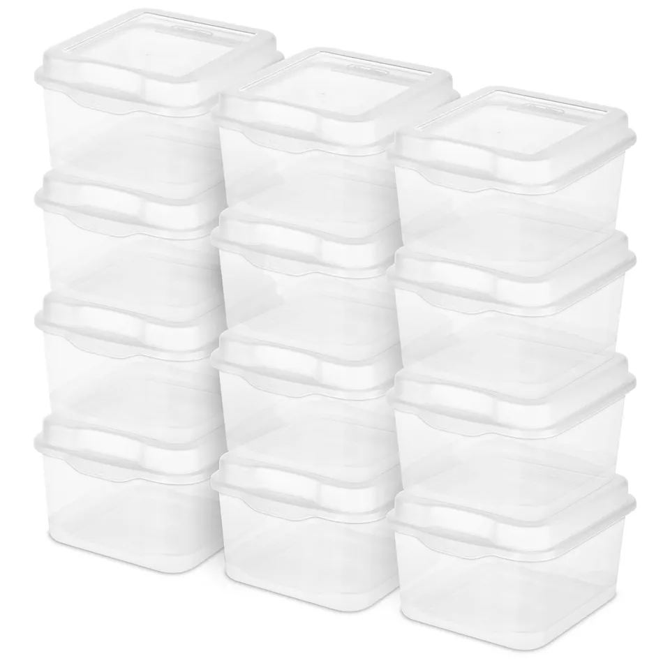 sterilite-fliptop-stackable-square-small-storage-bin-with-hinging-lid-12-pack-cl image 1