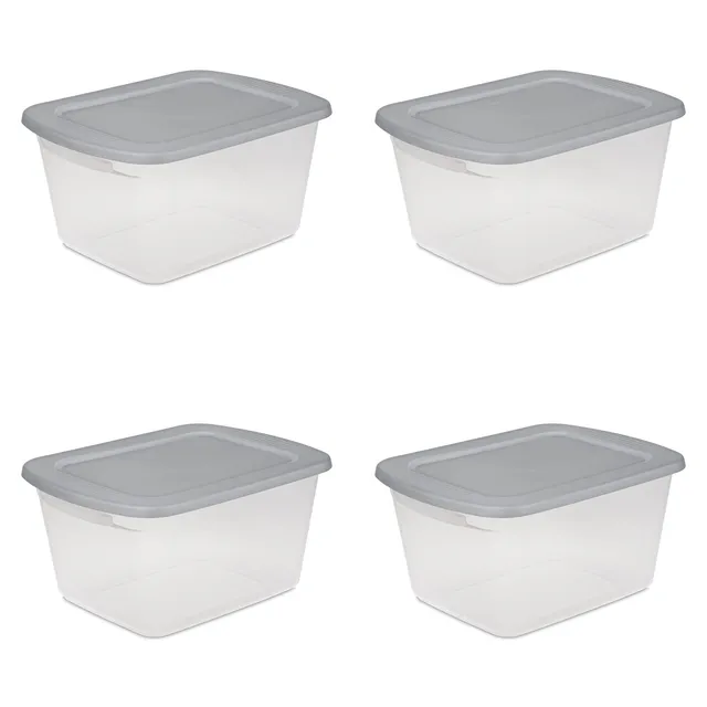 sterilite-60-qt-storage-box-set-with-clear-bases-and-gray-lids-stackable-plastic image 1