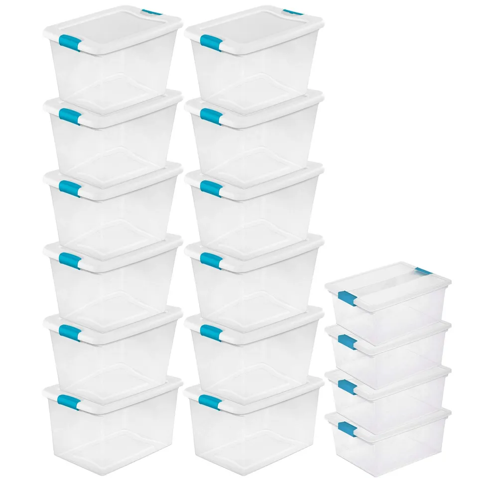 sterilite-12-pack-64-qt-latching-box-4-pack-deep-clip-box-16-clear-plastic-stora image 1