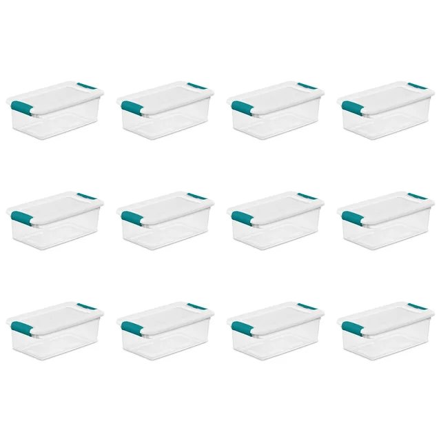 sterilite-12-pack-6-qt-latching-storage-box-clear-with-white-lid-stackable-shoe- image 1