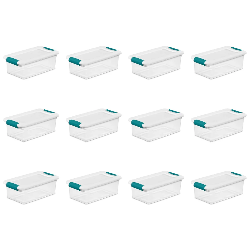sterilite-12-pack-6-qt-latching-storage-box-clear-with-white-lid-stackable-shoe- image 1