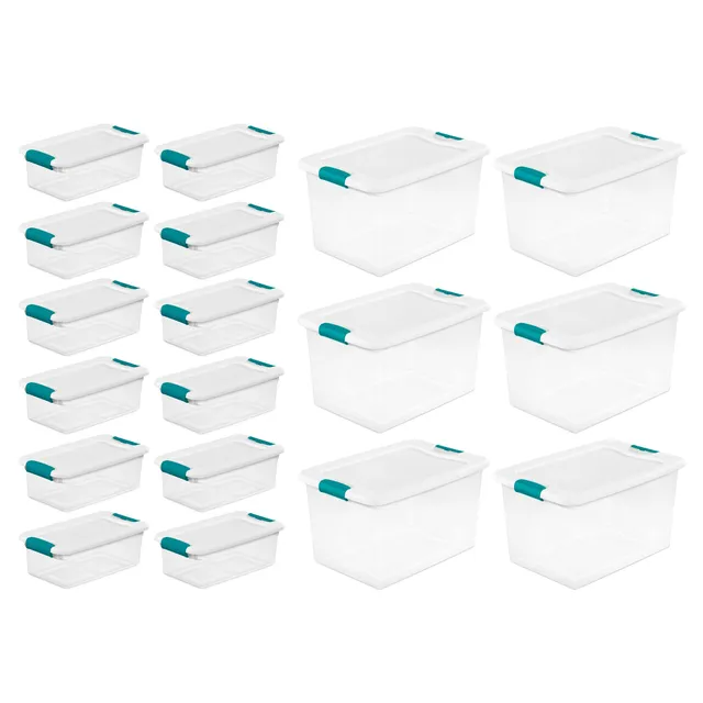 sterilite-clear-6-quart-easy-latching-storage-box-with-white-lid-12-pack-and-cle image 1