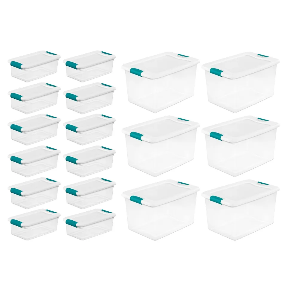 sterilite-clear-6-quart-easy-latching-storage-box-with-white-lid-12-pack-and-cle image 1