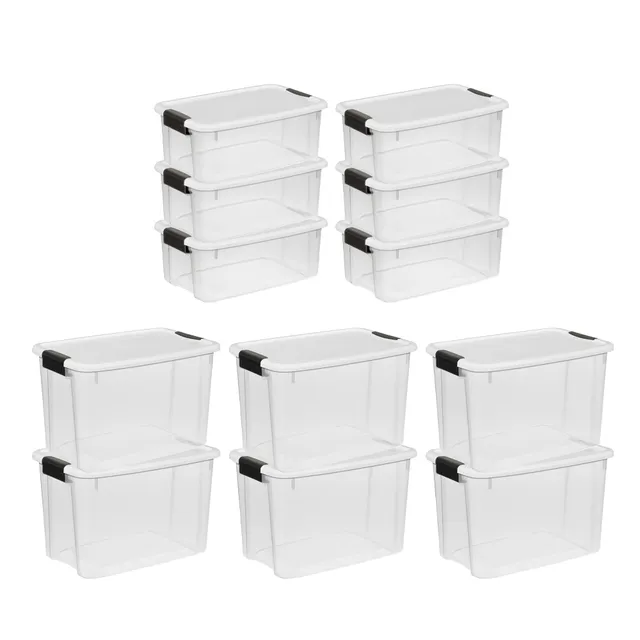 sterilite-30-quart-18-quart-clear-latching-storage-boxes-with-white-lids-12-pack image 1
