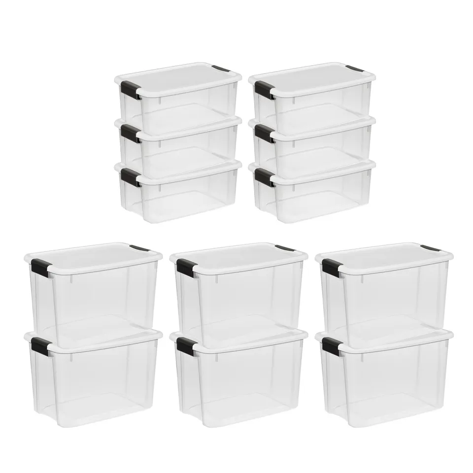 sterilite-30-quart-18-quart-clear-latching-storage-boxes-with-white-lids-12-pack image 1