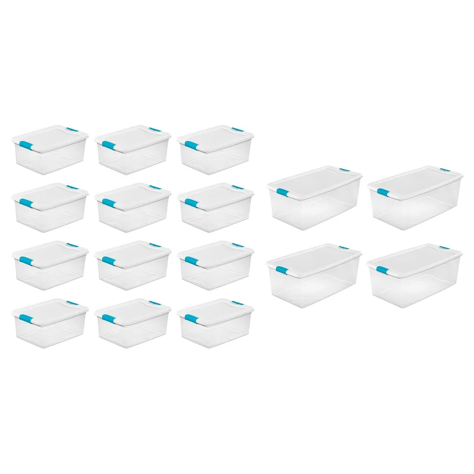 sterilite-1494-15qt-106qt-clear-latching-stacking-storage-box-combo-12-4-pack image 1
