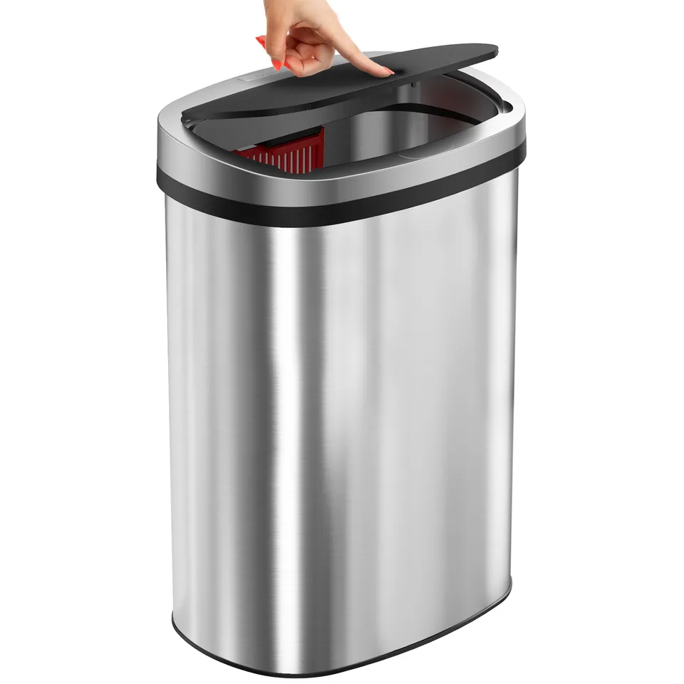 itouchless-50-liter-13-gallon-press-lid-stainless-steel-kitchen-trash-can-with-a image 1