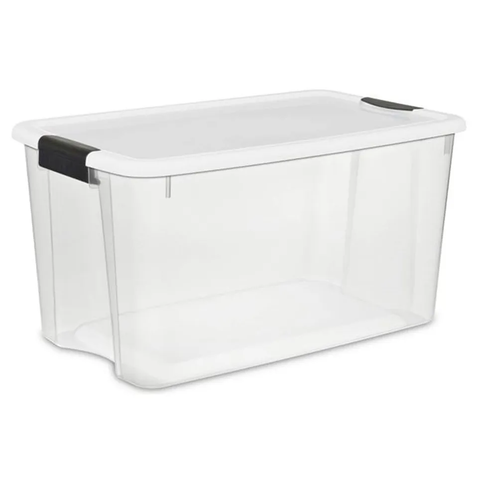 sterilite-70-quart-ultra-clear-plastic-stackable-storage-tote-with-latching-lid- image 1