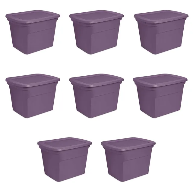 sterilite-18-gallon-stackable-storage-tote-with-handles-and-indented-lid-purple- image 1