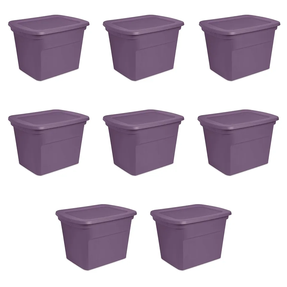 sterilite-18-gallon-stackable-storage-tote-with-handles-and-indented-lid-purple- image 1