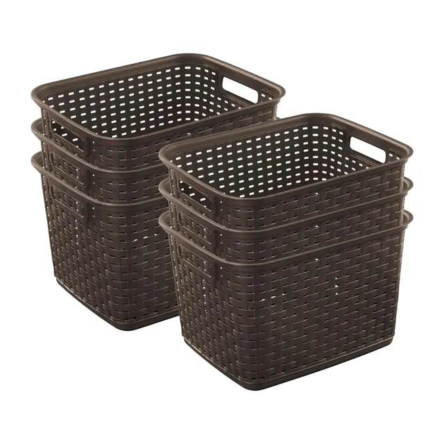 sterilite-tall-plastic-weave-storage-basket-6-pack-brown-for-countertops-and-she image 1