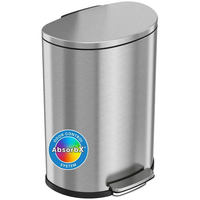 itouchless-13-2-gallon-step-trash-can-with-odor-control-stainless-steel-semi-rou image 1