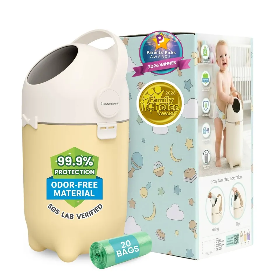 itouchless-odorless-diaper-pail-4-gallon-sand-almond-odor-locking-ball-system image 1