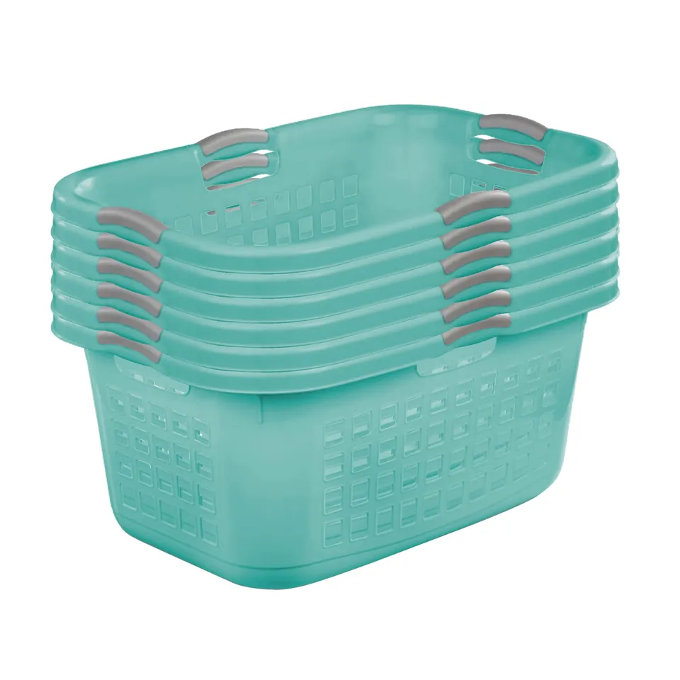 sterilite-6-pack-2-bushel-ultra-plastic-laundry-basket-aqua-chrome-wide-opening- image 1