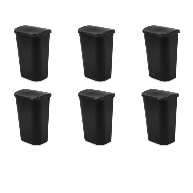 sterilite-11-3-gallon-lift-top-wastebasket-with-lid-large-trash-can-black-6-pack image 1