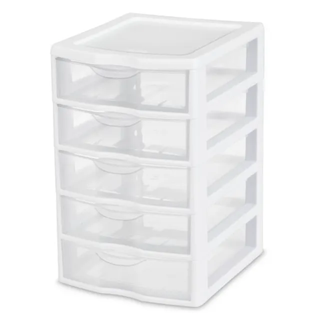 sterilite-small-5-drawer-desktop-storage-unit-white-clear-4-pack image 1