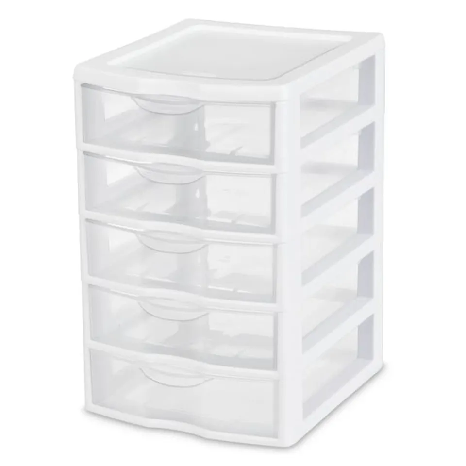 sterilite-small-5-drawer-desktop-storage-unit-white-clear-4-pack image 1