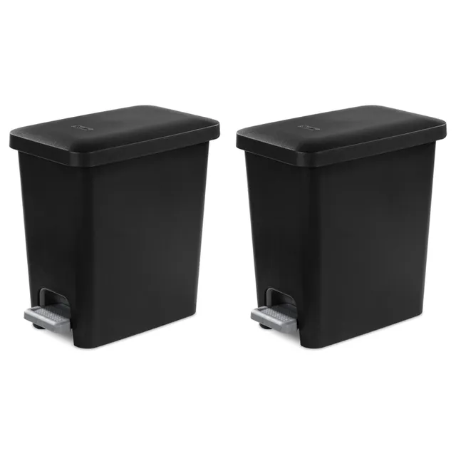 sterilite-2-7-gallon-rectangular-stepon-wastebasket-with-lid-2-pack-small-plasti image 1