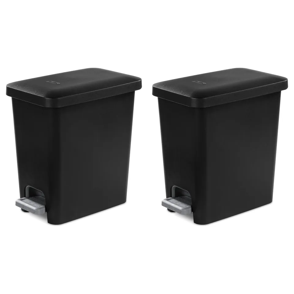 sterilite-2-7-gallon-rectangular-stepon-wastebasket-with-lid-2-pack-small-plasti image 1