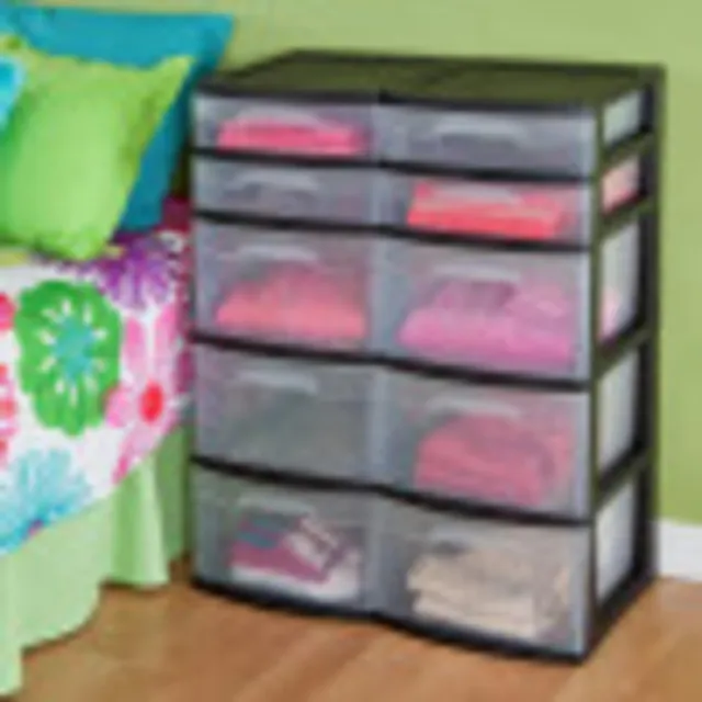 sterilite-5-drawer-tower-black-2-pack-tall-storage-unit-with-clear-drawers image 1