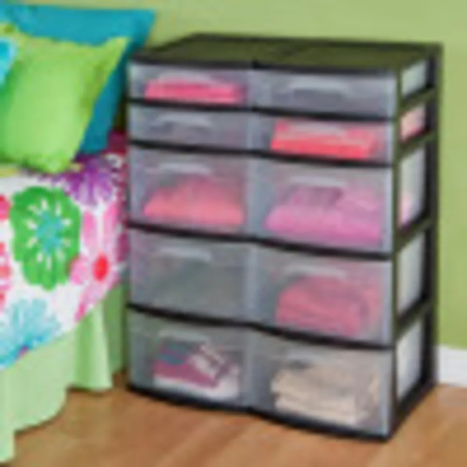 sterilite-5-drawer-tower-black-2-pack-tall-storage-unit-with-clear-drawers image 1