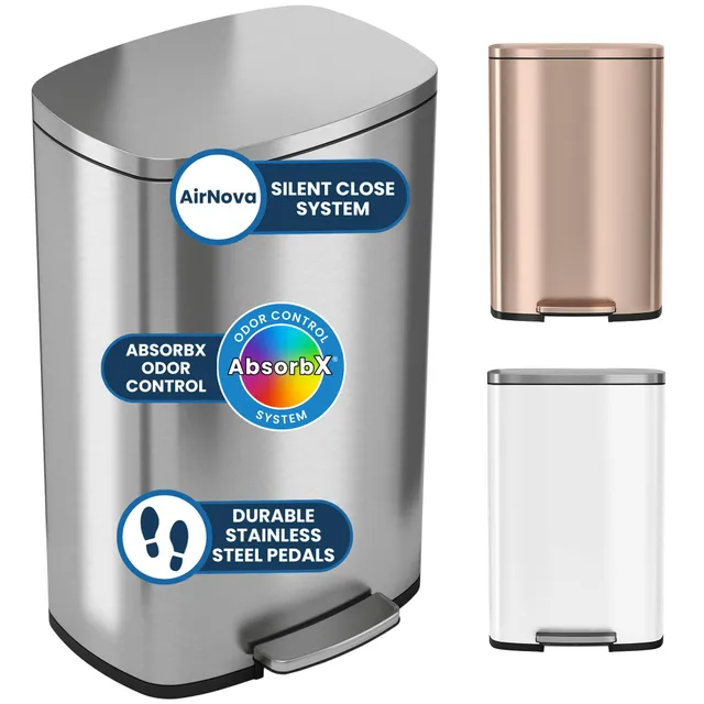 itouchless-13-2-gallon-step-trash-can-with-lid-and-odor-control-filter-stainless image 1