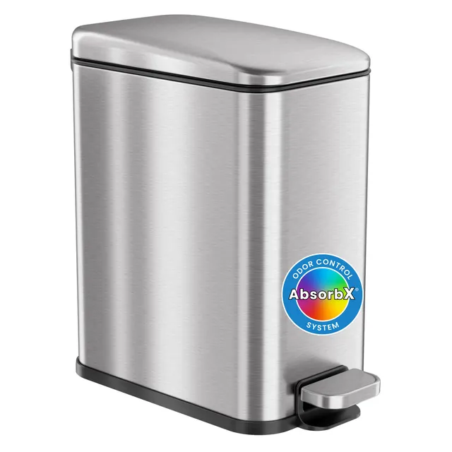 itouchless-1-32-gallon-step-trash-can-with-lid-slim-stainless-steel-bathroom-was image 1