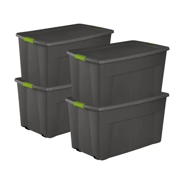 sterilite-45-gallon-heavy-duty-plastic-stackable-storage-tote-with-wheels-and-la image 1