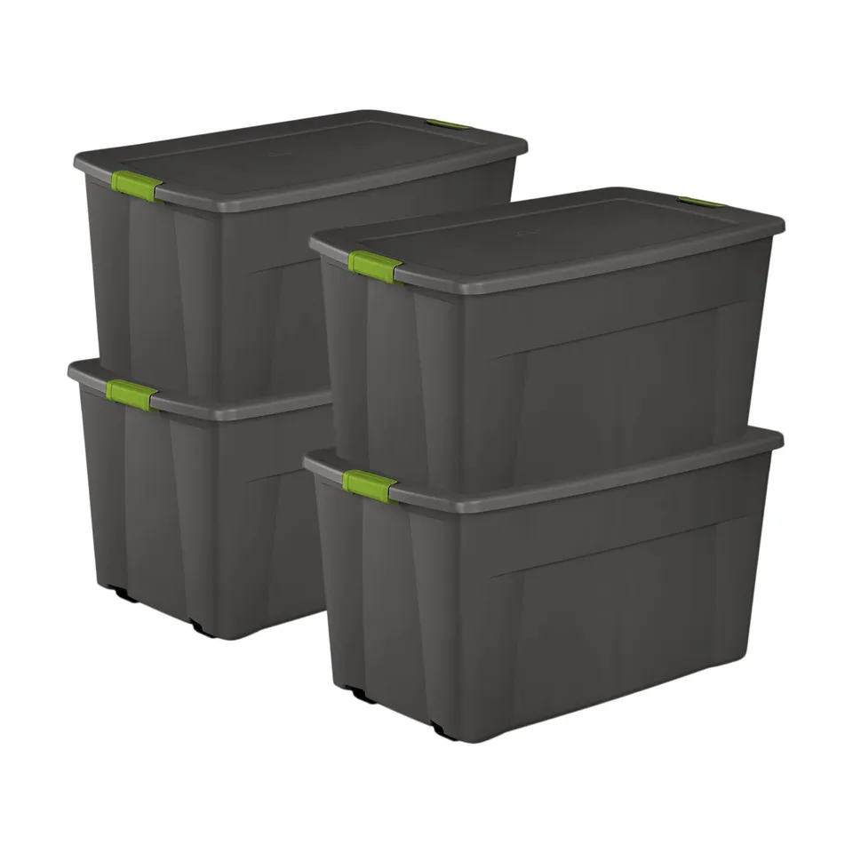 sterilite-45-gallon-heavy-duty-plastic-stackable-storage-tote-with-wheels-and-la image 1