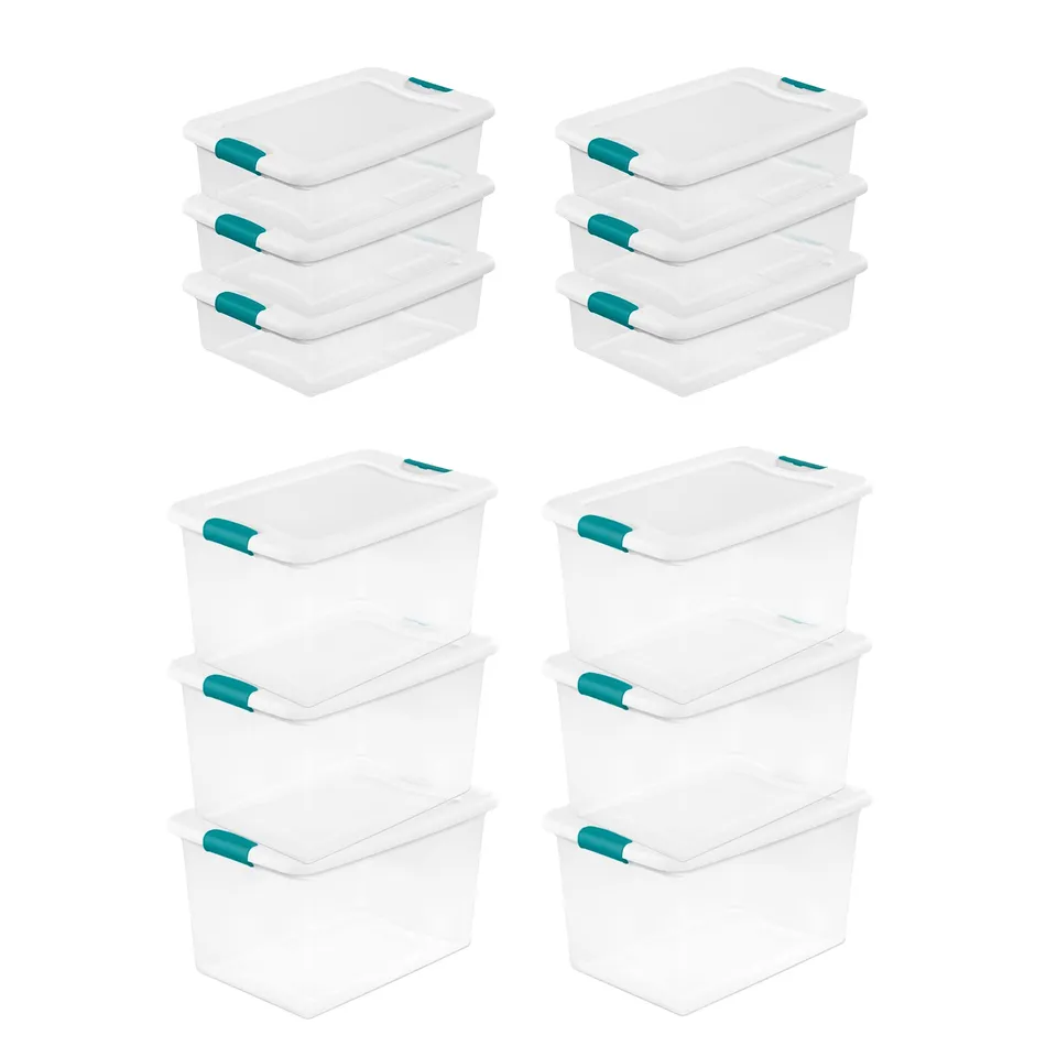 sterilite-latching-box-storage-bins-12-pack-clear-plastic-64-32-quart-heavy-duty image 1