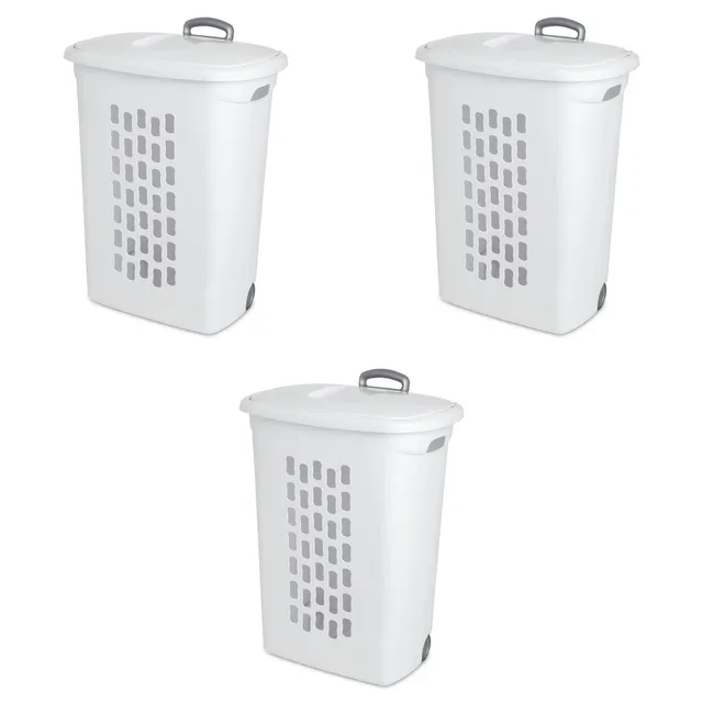 sterilite-ultra-wheeled-hamper-laundry-basket-with-flip-top-lid-retractable-hand image 1