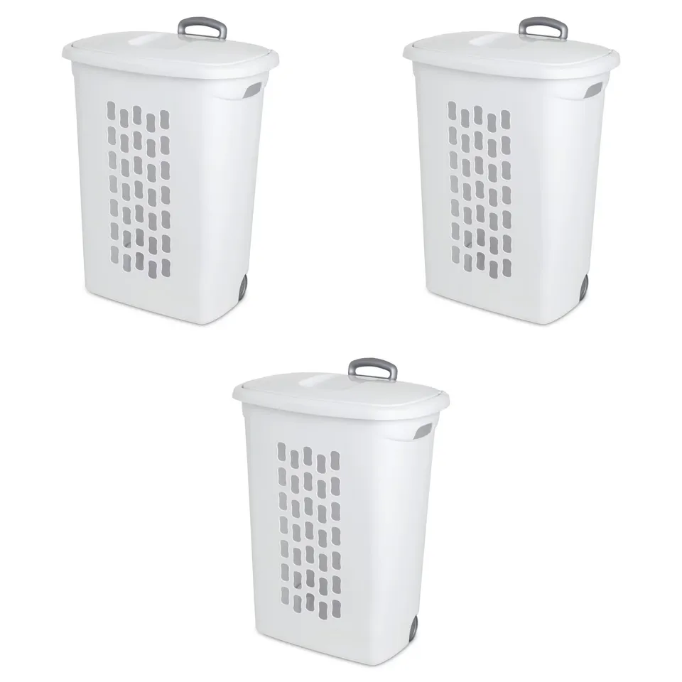 sterilite-ultra-wheeled-hamper-laundry-basket-with-flip-top-lid-retractable-hand image 1