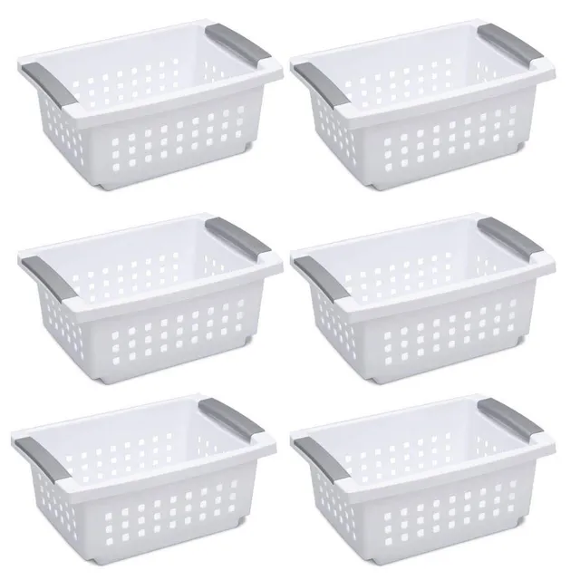 sterilite-medium-stacking-basket-6-pack-white-with-titanium-accents-plastic-orga image 1