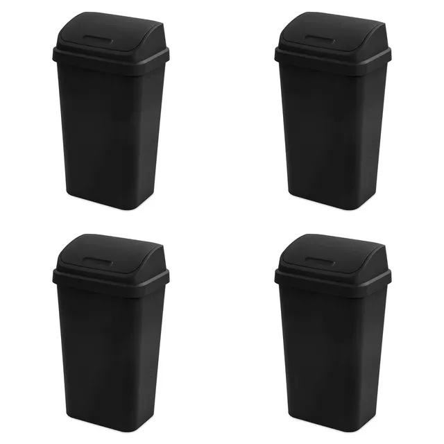 sterilite-13-gallon-swing-top-wastebasket-with-lid-black-4-pack image 1
