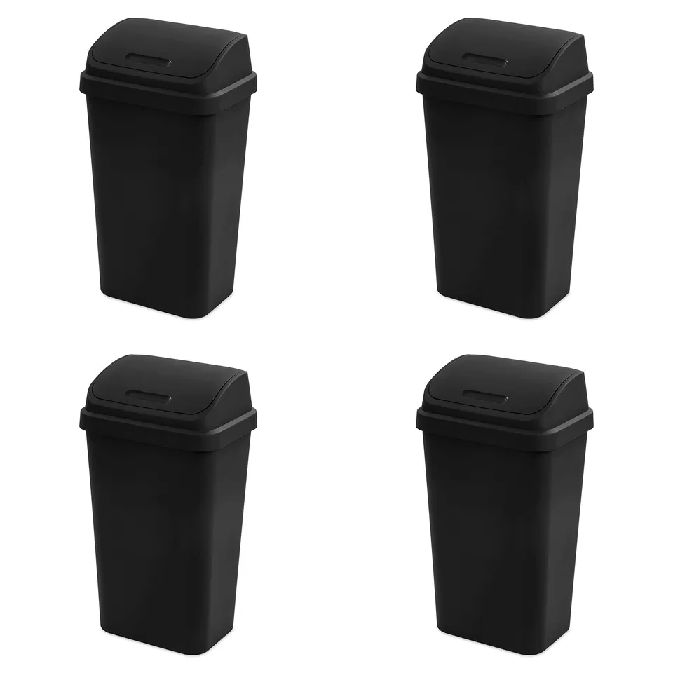 sterilite-13-gallon-swing-top-wastebasket-with-lid-black-4-pack image 1