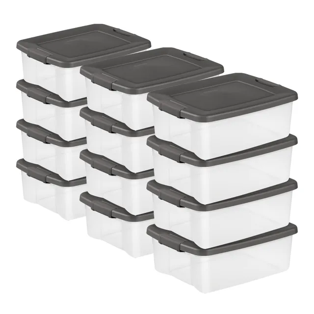 sterilite-shelftote-25-quart-clear-plastic-storage-bins-with-lids-12-pack-gray image 1