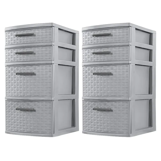 sterilite-4-drawer-organizer-storage-tower-with-medium-weave-drawer-fronts-and-e image 1