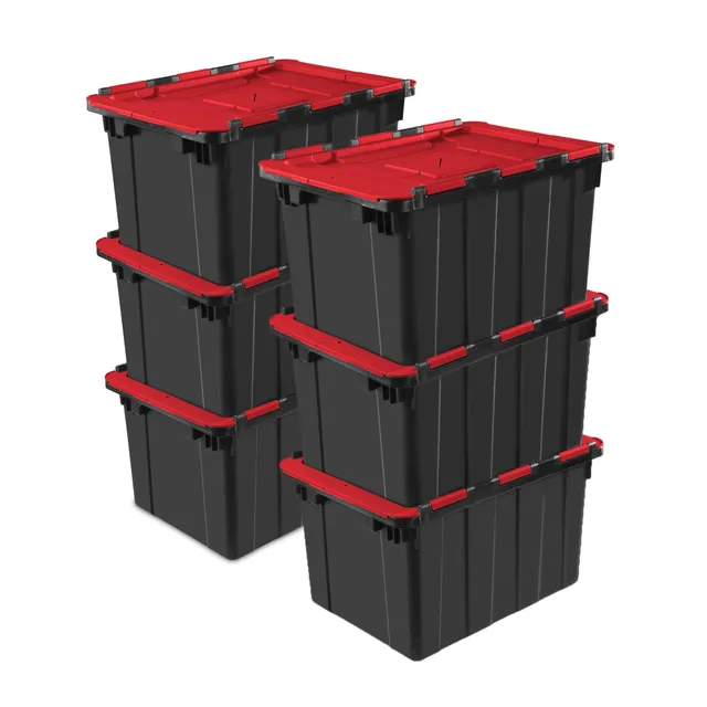 sterilite-6-pack-12-gallon-hinged-lid-industrial-tote-heavy-duty-plastic-storage image 1