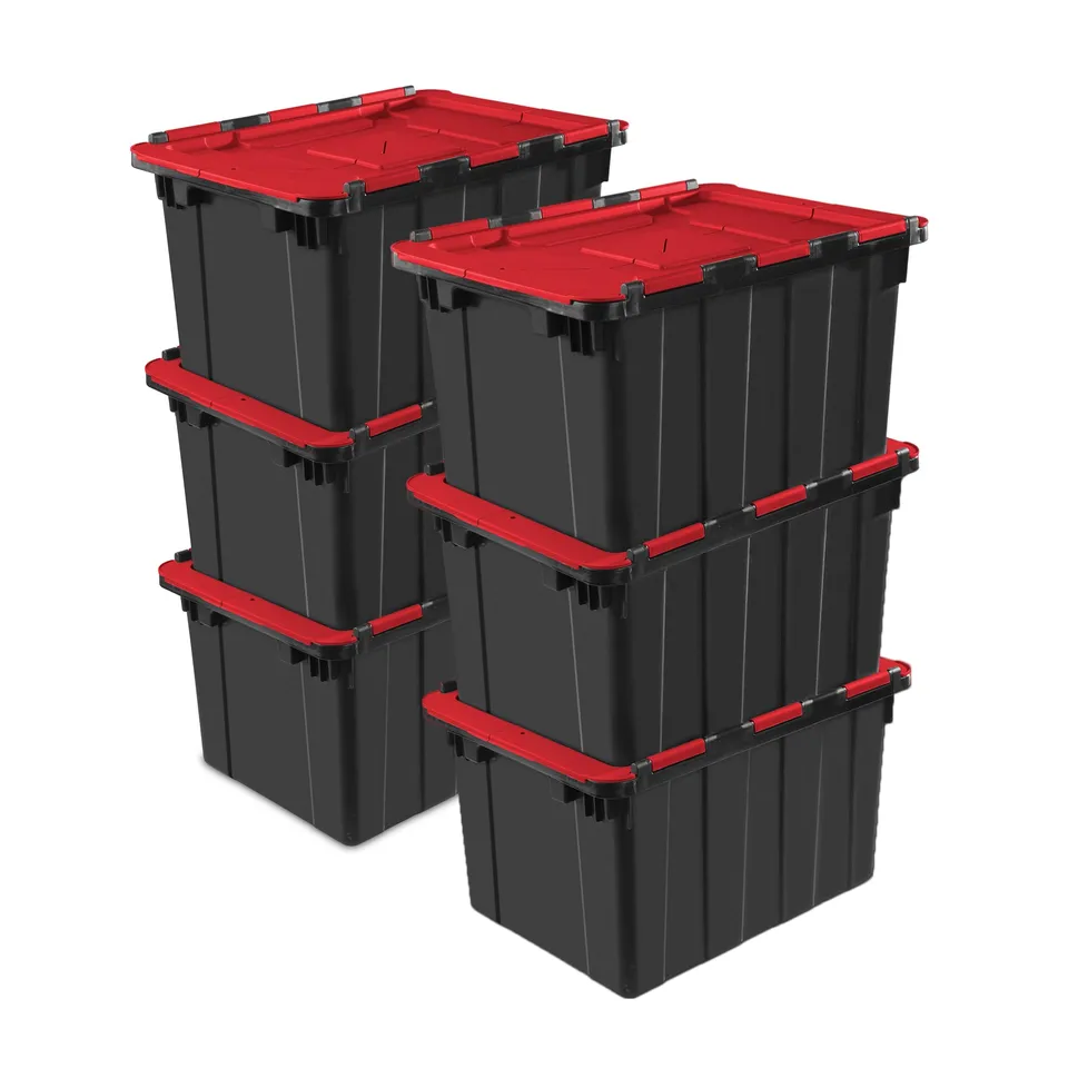 sterilite-6-pack-12-gallon-hinged-lid-industrial-tote-heavy-duty-plastic-storage image 1