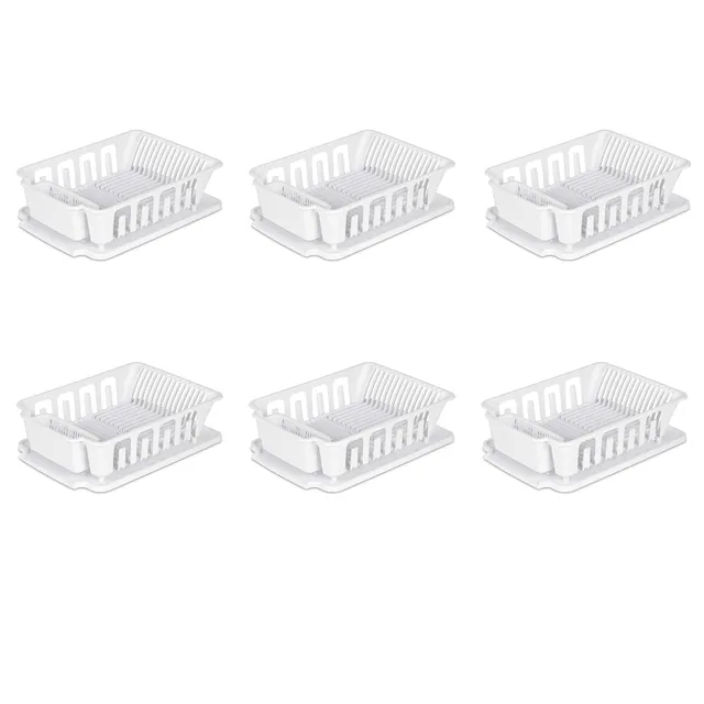 sterilite-large-2-piece-sink-set-with-drainboard-for-drying-dishes-white-6-pack image 1